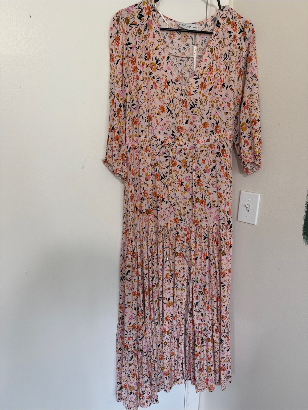 Petal & Pup Pink Floral Maxi Dress with Yellow & Black Accents